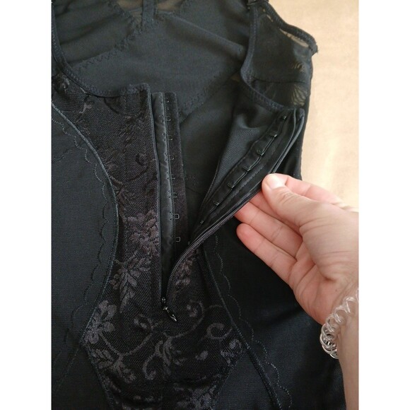 Shapewear Tummy Control Bodysuit Womens M Black Mesh Sculpting Zip Hook Eye - Picture 5 of 8
